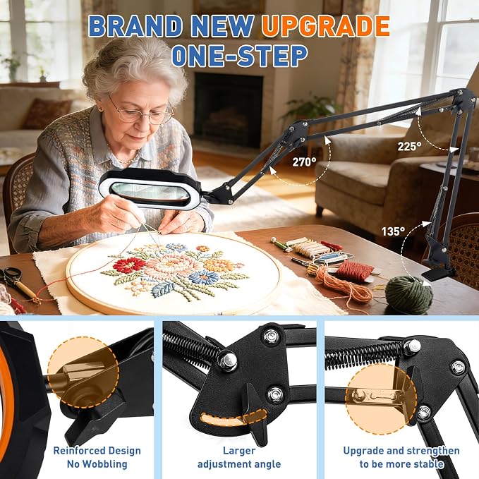 HITTI 12X Square Ultra Long Magnifying Glass with Light and Clamp