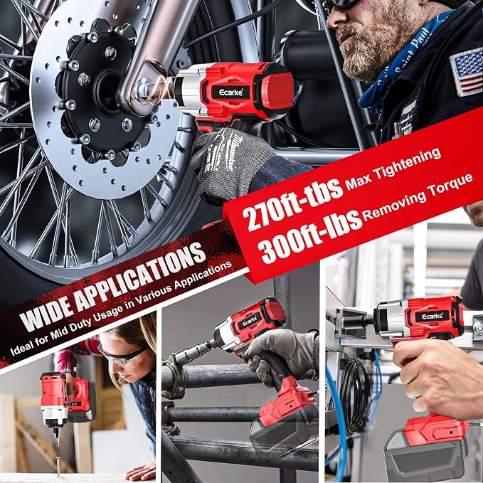 Ecarke Cordless Impact Wrench 1/2 inch Compatible with Milwaukee 18V Battery, 300 Ft-lbs (400N.m) Brushless Electric Impact Gun Includes LED Work Light (No Battery)