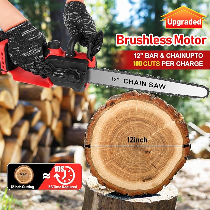 Mini Chainsaw Cordless Compatible for Milwaukee M18 18V Battery (Without Battery) 12 Inch Handheld Brushless Electric Chainsaw with Auto Oiler & Security Lock, for Wood, Trees Cutting (Tool Only)