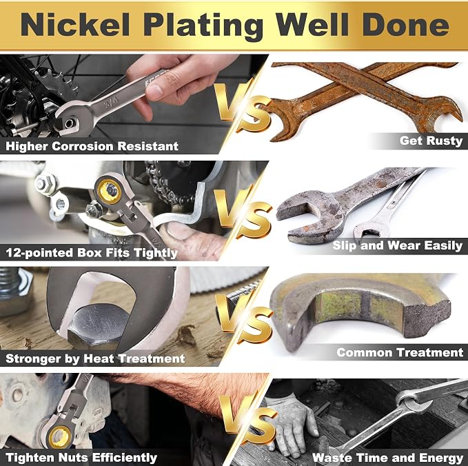 Egofine 9mm Ratchet Wrench Flex Head, 9mm Wrench Ratcheting Combination Wrenches Metric, Industrial Grade Gear Spanner with 12 Point Box End, 72-Teeth Ratchet Nickel Plating, Chrome Vanadium Steel