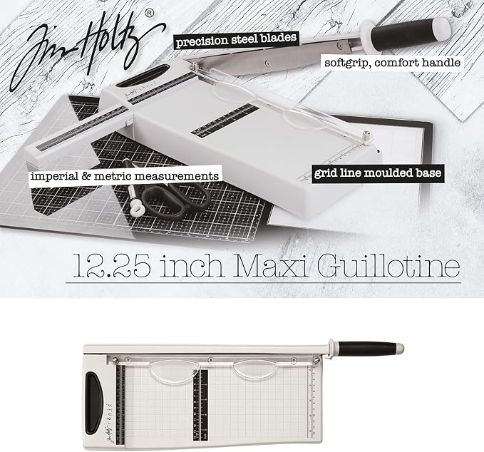 Tim Holtz Paper Cutter Tool - Maxi Guillotine Paper Trimmer for Scrapbooking, Vinyl, and Craft Paper - 12.25 Inch Cutting Length with Extendable Ruler and Grid Lines