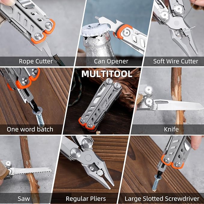 HANSHI 15 in 1 Multitool Pliers with Scissors, Upgraded Heavy Duty Stainless Steel Multi Tool with YG10 Tungsten Steel Replaceable Wire Cutters for Survival, Camping, Hiking,Repair and Gift (Silver)