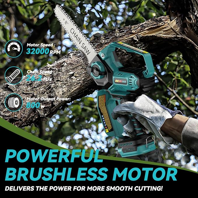 Mini Chainsaw for Makita Battery, 8-Inch and 6-Inch 2-IN-1 Cordless Electric Chain saw with Brushless Motor and Auto-Oiler, 800W Hand Mini Chainsaw for Tree Pruning Wood Cutting(No Battery)