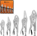 GreatNeck 74230 5-Piece Locking Plier Set – Curved & Long Nose Pliers with Plastisol Trigger Release, Diagonal Tooth Grip, Wire Cutter & Storage Pouch – Durable Alloy Steel Construction