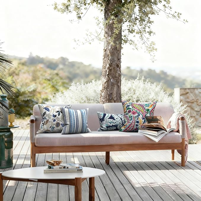 LVTXIII Outdoor/Indoor Throw Pillows, Decorative Throw Pillows with Inserts, 18"x18" Square Pillows for Bed, Couch, Sofa and Patio Furniture, Set of 2, Breeze Leaves Beige