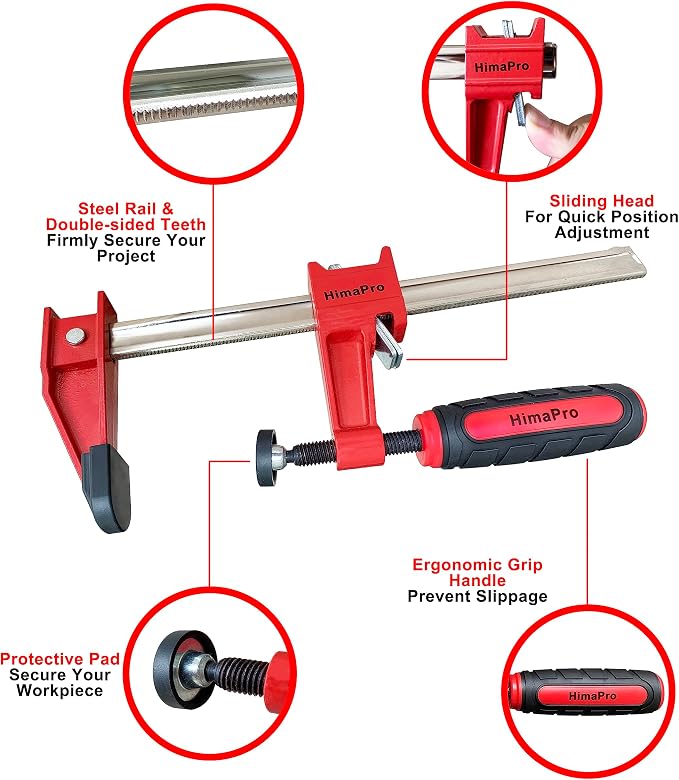 HimaPro 12 Inch Bar Clamp Set, 4 Pack 600 lbs Load Limit Medium Duty Quick Release Steel F Clamp, Ideal for Woodworking, Metalworking, and DIY Projects