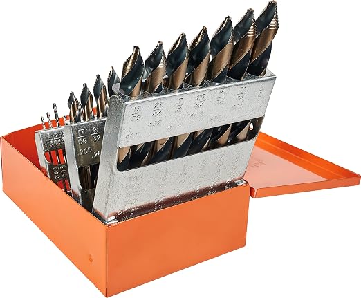 KnKut 29 Piece Mechanics Length Step Point Drill Bit Set 1/16"-1/2" by 64ths