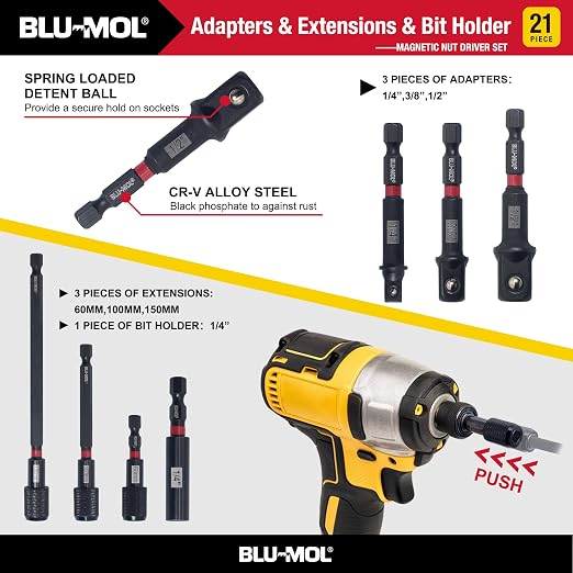Disston E0100522 2 pc Premium Magnetic Nut Driver Set carrying case. Set includes both Metric and Standard as well as spring loaded adaptors and 3 extentions with bit holder