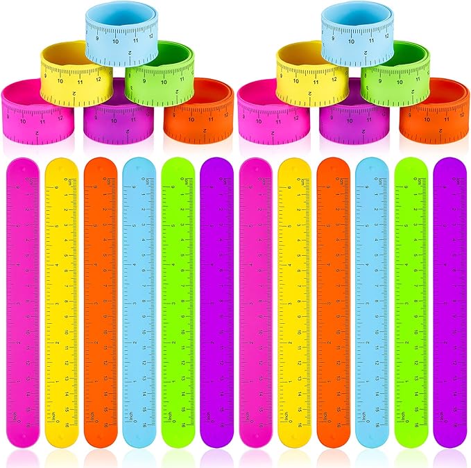 Deekin 48 Pcs Back to School Ruler Slap Bracelets Operation Items Bulk Ruler Snap Bracelets Colorful for Classroom with Scale Silicone for Kids Slap Wristbands with Scale Party Favor School Prize