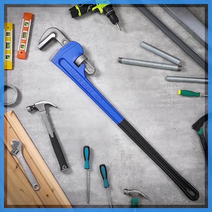 Gisafai 48" Straight Heavy Duty Pipe Wrench Set Plumber Adjustable Water Alloy Steel Grip Plumber's Wrench Plumbing Tools, Blue
