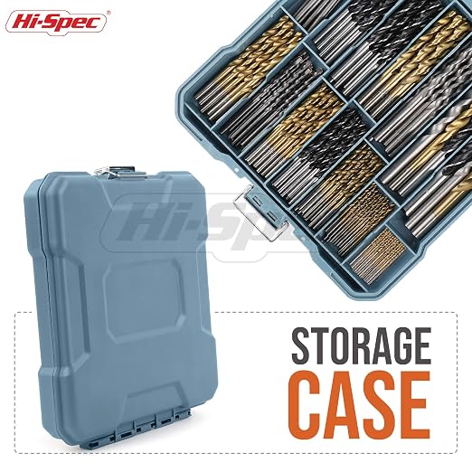 Hi-Spec Drill Bit Set 130pc Multi SAE – 11 Sizes 1/16in to 3/8in – HSS Titanium, Masonry & Brad Point Steel Bits – Metal Drill Bits for Metal, Wood, Plastic, Drywall, Brick & Concrete – With Tray Case