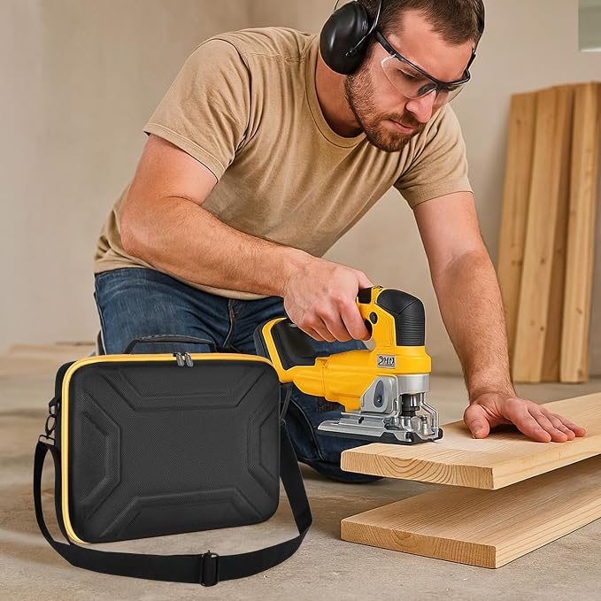 ANKHOH EVA Hard Case for DEWALT DCS334B/DCS335B Jig Saw, Black | Custom-fit EVA jigsaw Case with Blade, Battery and Charger Storage, Handle and Shoulder Strap, Box Only