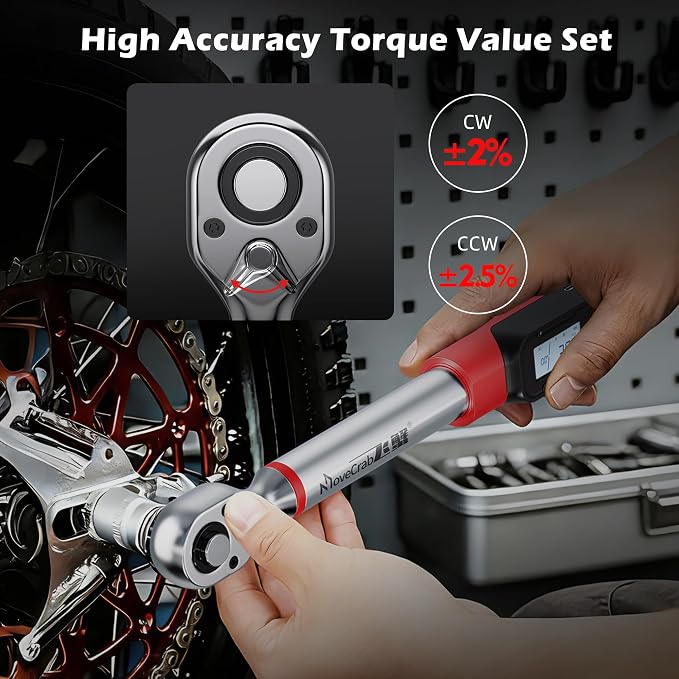 3/8" Digital Angle Torque Wrench, 2-44 Ft.lb, ±2% Accuracy, 8pcs | Electronic Torque Wrench with 0.1° Angle Mode, LED Display, Buzzer Alerts for Automotive, Motorcycle & Engine Repair