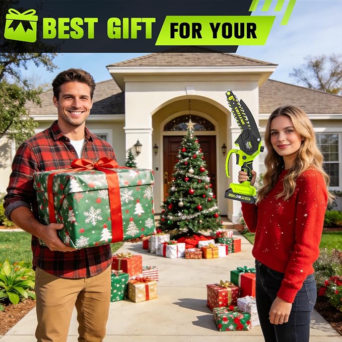 Mini Chainsaw Cordless, 6 Inch Electric Chainsaw with 2 * 2000MAH Battery, 1000W Handheld Battery Powered Chain Saw with Auto Oiler, Gifts for Wood Cutting/Tree Trimming