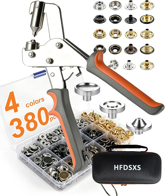 Heavy Duty Snap Fastener Tool with Case, Button Snap Replacement Kit Snap Tool with 100 Sets 4 Color Metal Snaps Buttons for Fastening/Boat Cover/Tarps/Leather/Sewing/Repair/Fabric/Canvas/DIY
