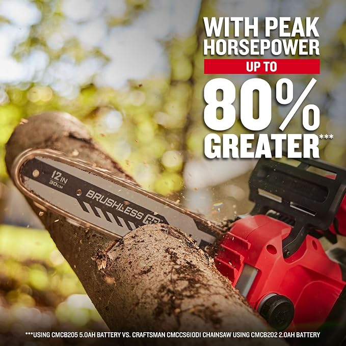 CRAFTSMAN V20 RP Cordless Chainsaw, Powerful and Lightweight, 12 Inch, 5Ah Battery and Charger Included (CMCCS630P1)