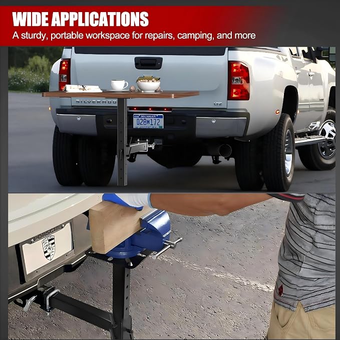 Heavy-Duty Hitch Mount Vise Plate Holder with Adjustable Height - Fits 2 inch x 2 inch Receiver with Standard Mounting Vise Plate