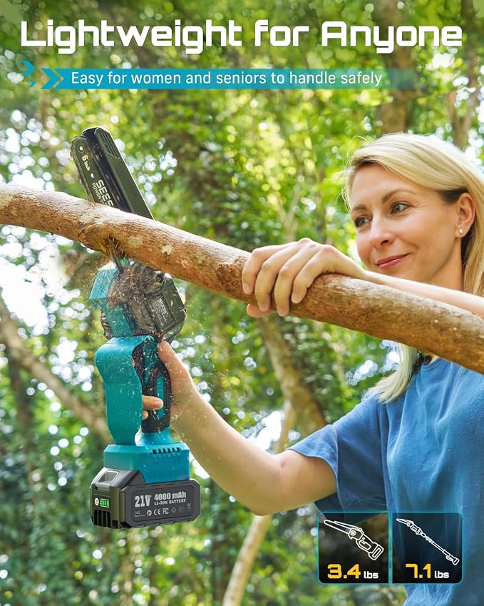 SEESII 2-in-1 Cordless Pole Saws & Mini Chainsaw 6 Inch for Tree Trimming | 2 x 4000mAh Batteries, Handheld Cutter with 10FT Extension Pole for Pruning, Yard Cleanup, Ideal for Homeowners Gardeners