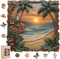 Pikoqunc Seaside Dusk Wooden Puzzles,503 Pieces16.1x15.8 Inches,Laser-Cut Art Jigsaw with Challenging Irregular Pieces,Relaxing Brain Teaser and Elegant Gift for Adults and Puzzle Lovers