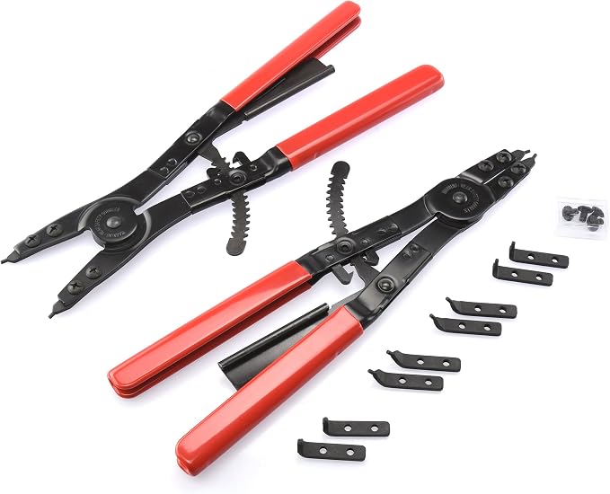 Neiko 02130A Heavy Duty 16" Snap Ring Plier Set, 2 Piece, External and Internal Pliers, Straight, 45°, 90° Tips