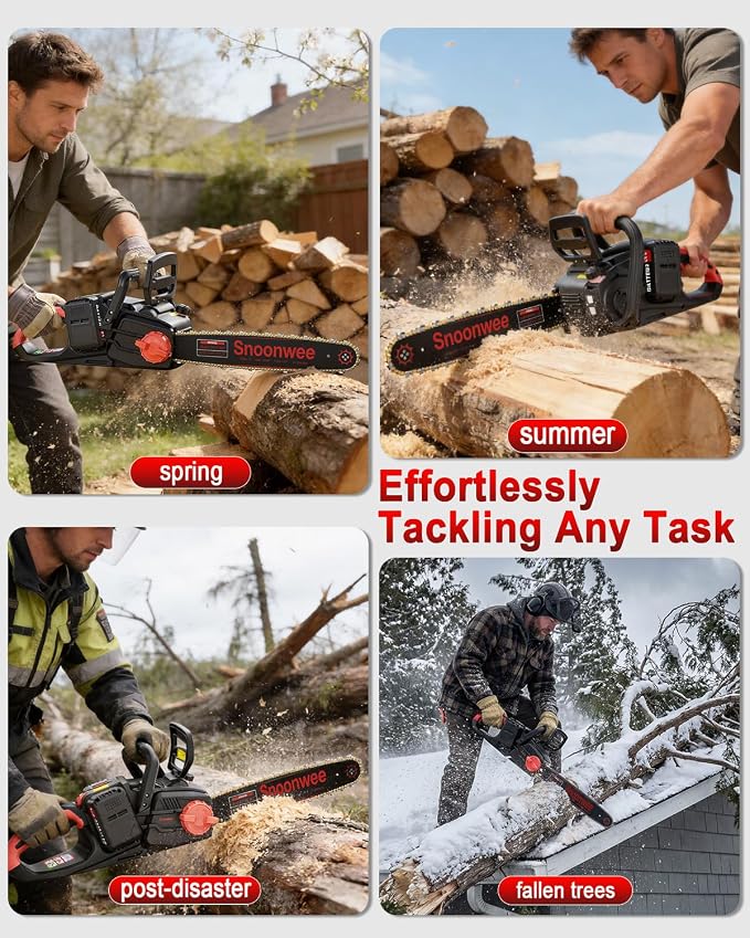 2100W Battery Powered Chainsaw for Storm Cleanup, 18 and 16-Inch Interchangeable Bars, 42V Max Cordless Electric Chain Saw with Two 4.0Ah Batteries for Backyard Tree Felling (Red Black)