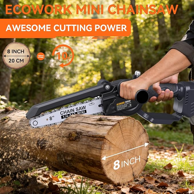 Cordless Mini Chainsaw Compatible with Dewalt 20V MAX Battery (Battery Not Included), 8 Inch Brushless Electric Chainsaw, Auto Oiler, Handheld Pruning Saw for Tree Branch Cutting