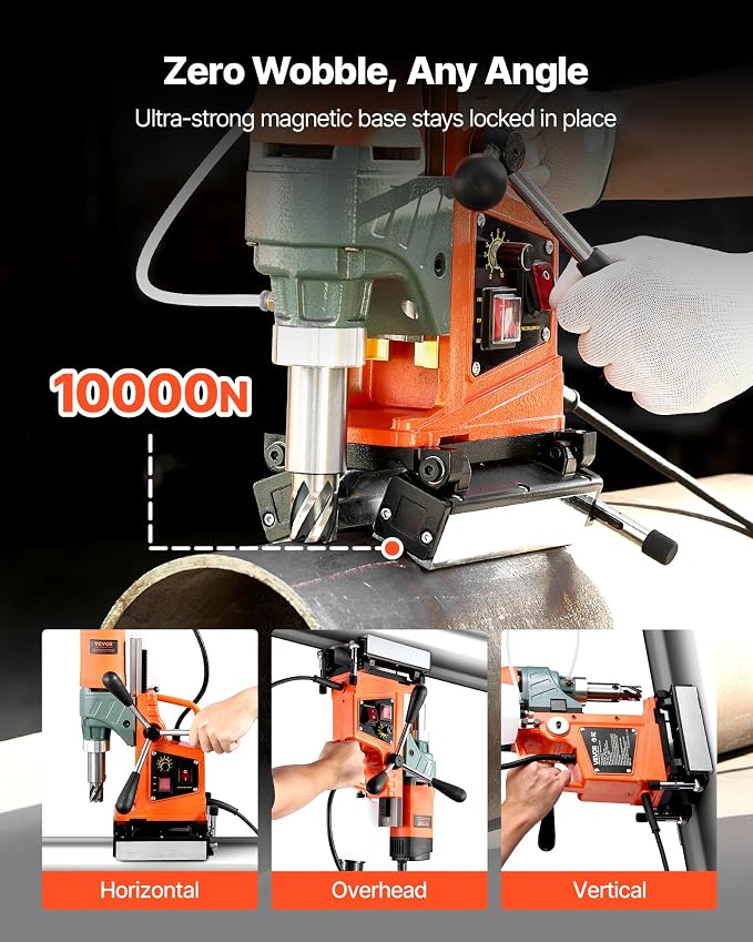 VEVOR Magnetic Drill Press, 1400 W, 2 inch Boring Diameter, 0-750 RPM Speed, Reversible Direction, Mag Drill Press for Metal Surface, Electric Drilling Machine for Industrial and Home Improvement