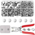 DEVPSISR 100 Sets Metal Snaps Buttons with Fastener Pliers Press Tool Kit Perfect for DIY Crafts Clothing Sewing, 9.5mm Snap Button Fasteners Kit（Silver Solid）