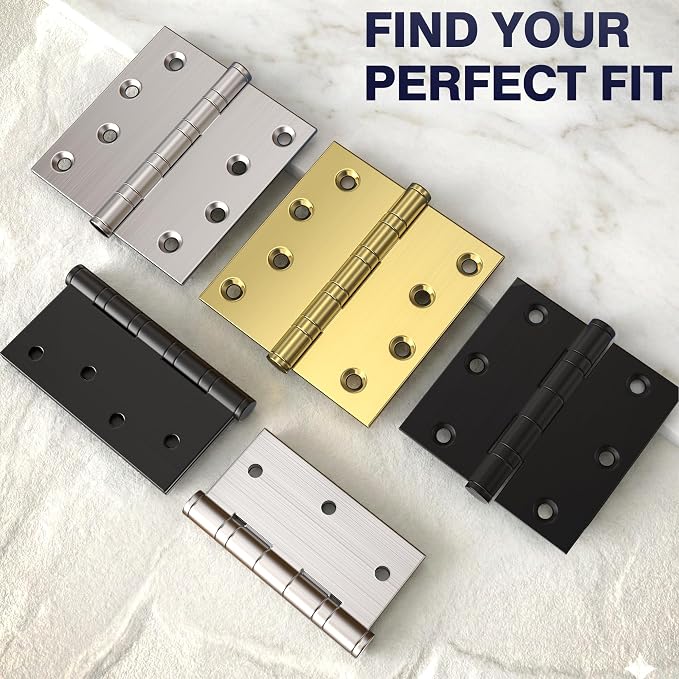 KOLET Ball Bearing Brushed Gold Door Hinges, 4 x 4 Inches Brass Gold Door Hinges, Square Corner, Stainless Steel Hinges, Heavy Duty, Smooth and Non Removable Pin, Brushed Gold, 3 Pack