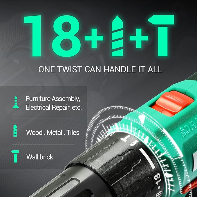 DCA 20V Cordless Hammer Drill Set, 354 In-lb Torque, 1/2" Keyless Chuck, 22500 IPM, 2 Variable Speeds, 18+1+1 Position, Power Impact drill with 14 Drill/Driver Bits for Brick, Metal, Wood ADJZ2035i13