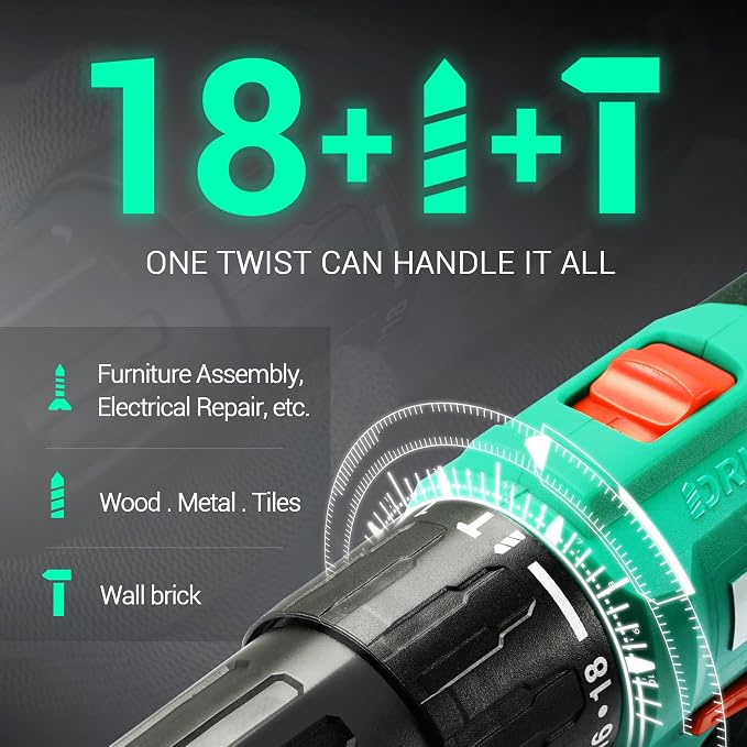DCA 20V Cordless Hammer Drill Set, 354 In-lb Torque, 1/2" Keyless Chuck, 22500 IPM, 2 Variable Speeds, 18+1+1 Position, 14 Drill/Driver Bits for Brick, Metal, Wood ADJZ2035i13 (Renewed)