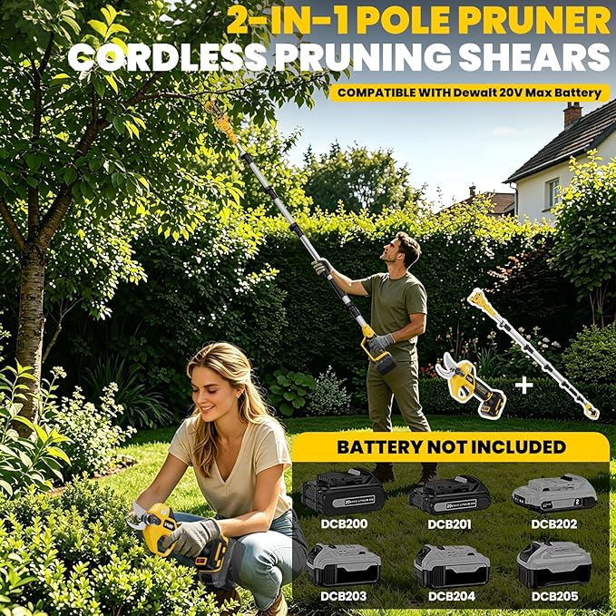2-In-1 Electric Pruning Shears Set Compatible with Dewalt 20V Battery, 6.9FT Adjustable Pole Pruner with 1.2" Cut Brushless Electric Branch Cutter for Gardening & Tree Trimmer (No Battery)
