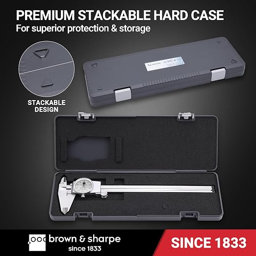TESA Brown & Sharpe 599-579-8-1 Stainless Steel Dial Caliper, White Face, 0"-8" Range, +/-0.001" Accuracy, 0.001" Resolution, Meets DIN 862 Specifications