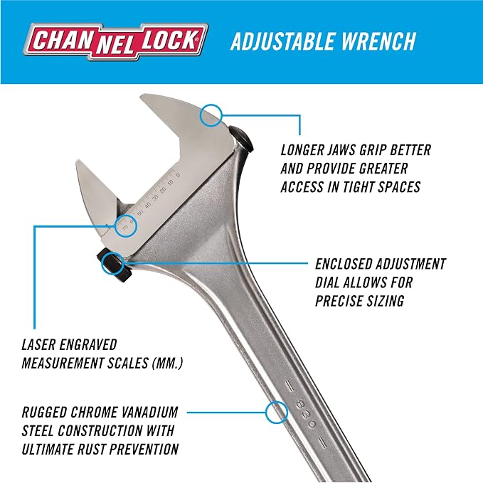 Adjustable Wrench, 3 in. Jaw, 30 in. L