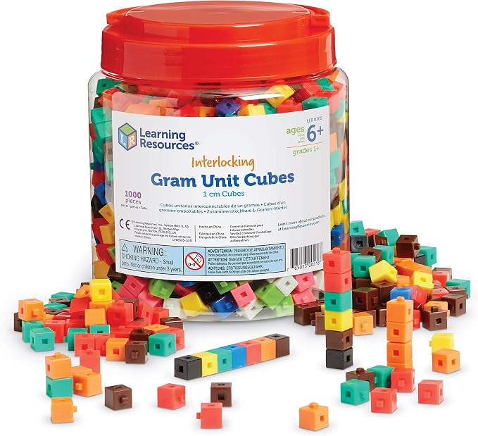 Learning Resources Interlocking Gram Unit Cubes - 1,000 Pieces, Ages 6+ Math Classroom Teaching Aids (Pack of 12)