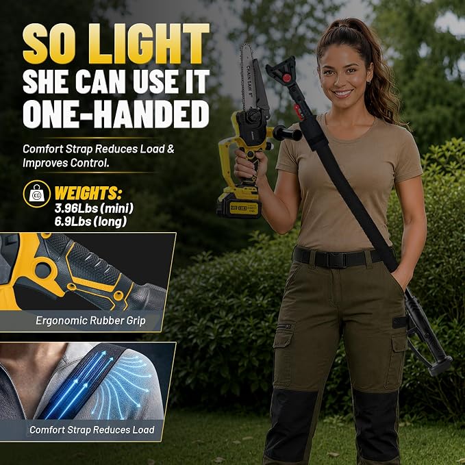 2-in-1 Cordless Pole Saw & Mini Chainsaw, 8-Inch Brushless Electric Tree Trimmer, 2 x 4.0Ah Batteries, Up to 16 Ft Reach, LED Light, Battery Powered Pole Saw for Tree Trimming & Branch Cutting