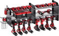 TRZZ 2-in-1 Power Tool Organizer Wall Mount, 3-Layer Drill Holder with 2 Side Pegboards, 8 Drill Holders, 4 Hooks, and 1 Drill Bit Rack, Tool Storage for Garage, Workshop, and Tool Room (Black)