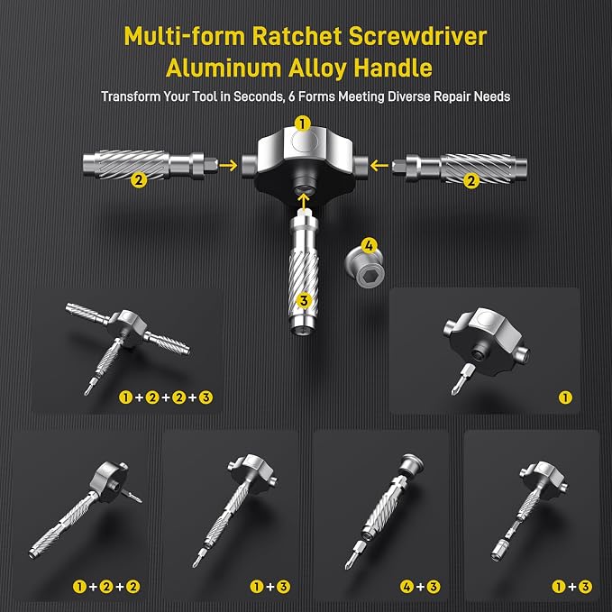 62 in 1 Magnetic Screwdriver Set, T Handle Ratchet Screwdriver Set with Case, Multi Bit & 10 Hex Sockets, Repair Tool Kit for Furniture, Bicycle, Electronics, Wactch, DIY & Gift for Men