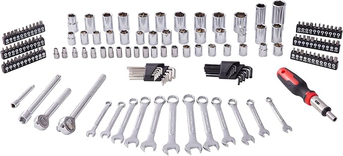 MECHMAX 161-Piece Mechanics Tool Set with SAE Metric Sockets | Premium alloy steel full socket wrench kit. Professional automotive repair hand tool set for garage, car and truck