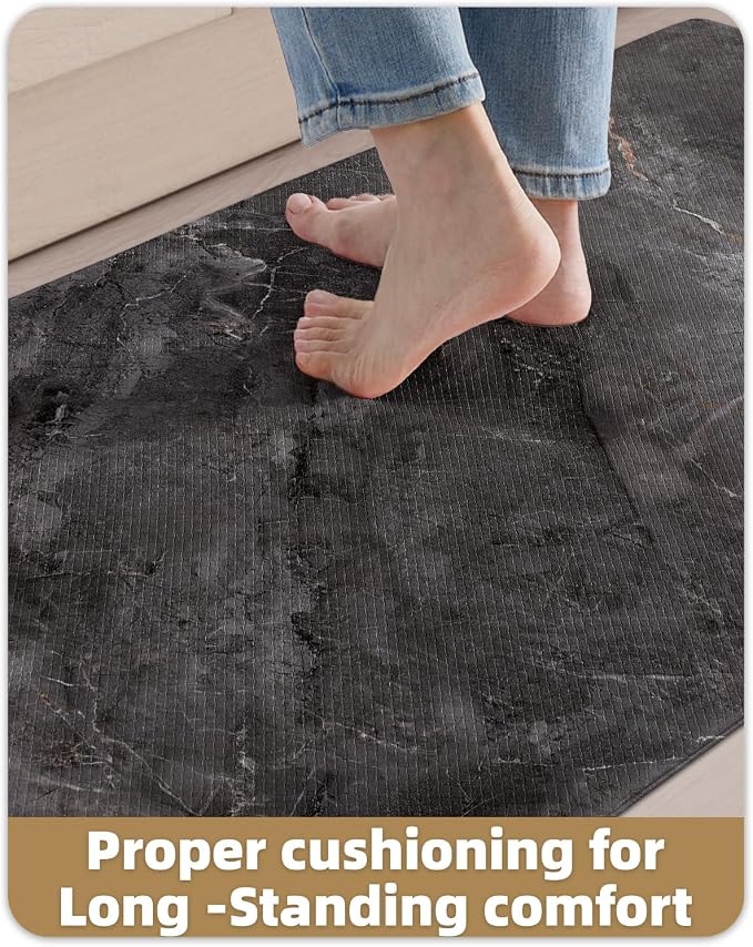 Color&Geometry Marble Kitchen Mats for Floor 24x87, Non Slip Wide & Large Kitchen Runner Rug, Easy Clean, Oil & Water Resistant, Anti Fatigue Foam Standing Mat for Sink, Laundry, Office, Black
