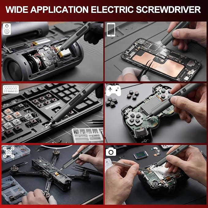 SHARDEN 75 IN 1 Mini Electric Screwdriver Set, 71 S2 Precision Bits, 3 LED Lights, Magnetic Storage, USB Charging Cable, Mini Power Screwdriver Repair Tool Kit for PC, Electronics, Tech