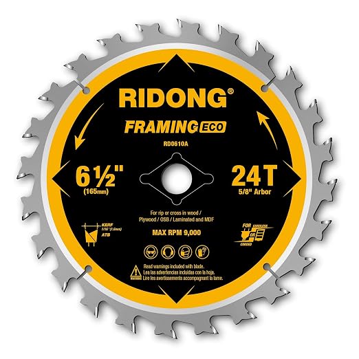 6-1/2 Inch Circular Saw Blade, 24-Tooth with 5/8" Arbor ATB Framing Saw Blade for Cutting Wood (6.5" 1-Pack)