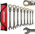 WORKPRO 8-piece Ratcheting Combination Wrench Set, Metric & Nickel Plating | Metric 9-17 mm, 180° Flex-Head, 72-Teeth Cr-V Steel, Combination Wrench Set with Organization Bag for Auto Repair & Home DIY