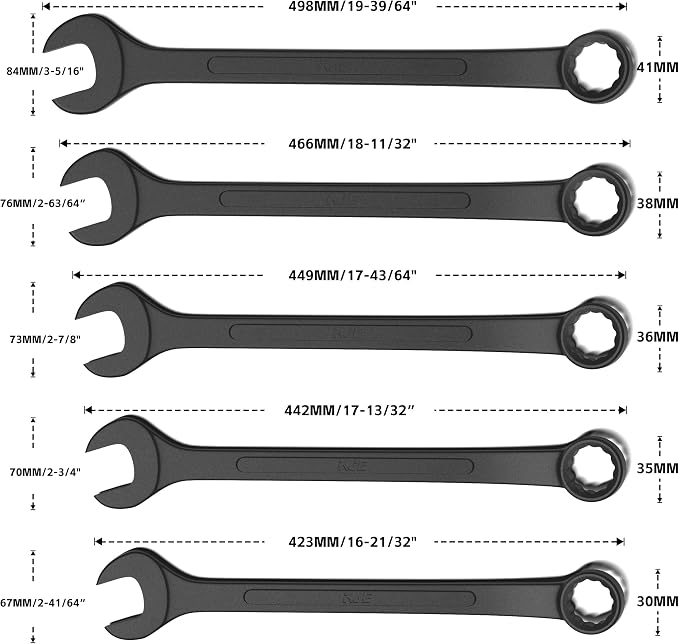 KJE 10-Piece Metric Black-Oxide Jumbo Combination Wrench Set, Open-End large Wrench, big Wrench Set, Metric Sizes 33 to 50mm for Large Vehicles