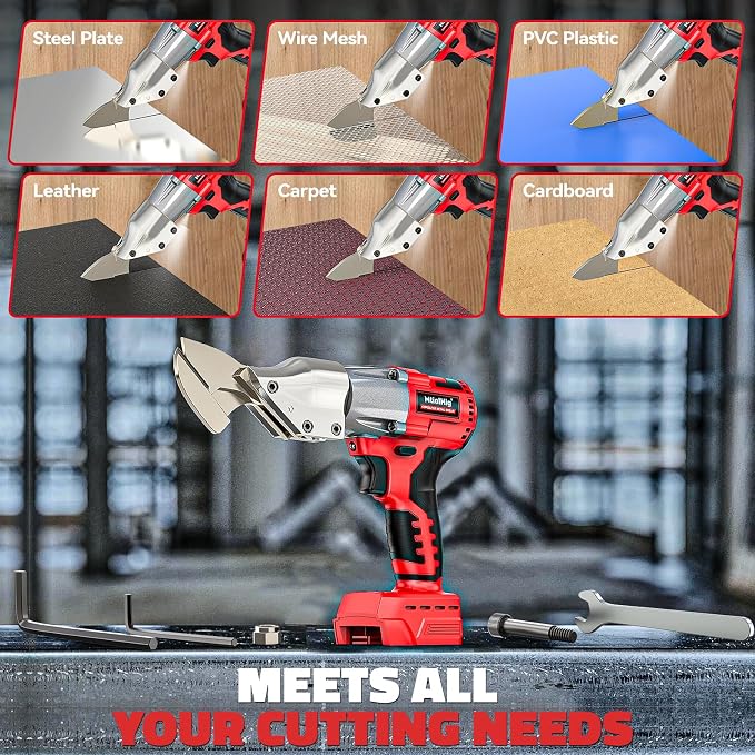 MtiolHig Cordless Sheet Metal Cutter: Sheet Metal Nibbler Compatible with Milwaukee 18V Battery - 221 Ft-Lbs Torque Metal Shears - Cuts 18GA Material for Steel, Leather & Carpet(Tool Only)