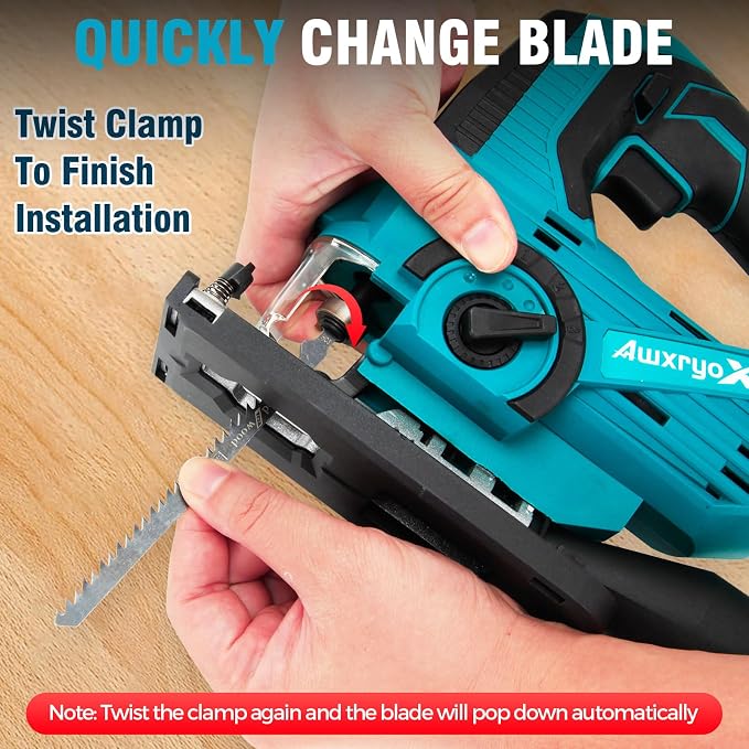 AwxryoX Cordless Jigsaw, 21V Power Electric Jig Saw with 2×6.0Ah Battery,4 Orbital Settings Jigsaw Saw Tool with 12 Blades ±45° Bevel Cuts,3000 RPM,Caladora Eléctrica for Straight/Curve/Circle Cutting