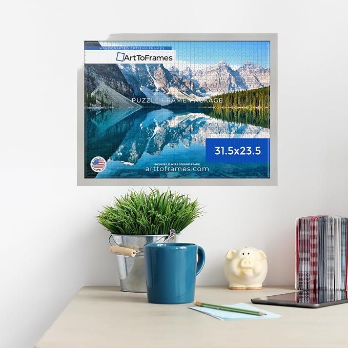 ArtToFrames Puzzle Frame for Buffalo Games 1500 Piece Jigsaw Puzzles, 31.5x23.5 Inch (80x60 cm), Antique White Engineered Wood with Economy Acrylic, Ready to Hang Puzzle Display