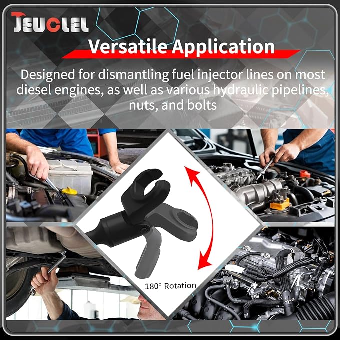 6PCS 3/8" Drive Long Flex Head Injector Fuel Line Socket Wrench Set | Metric, 12-19mm, Crowfoot Flare Nut, Hydraulic Lines, Nuts, Bolts Remover, Hand Removal Tool, CR-V Steel
