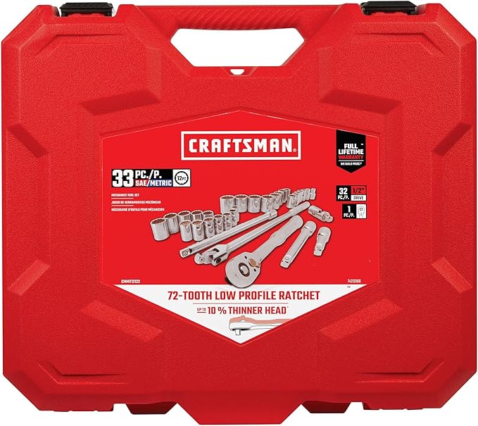 CRAFTSMAN Mechanics Tool Set, 33 Piece, 1/2 Inch Drive SAE/Metric (CMMT12122)