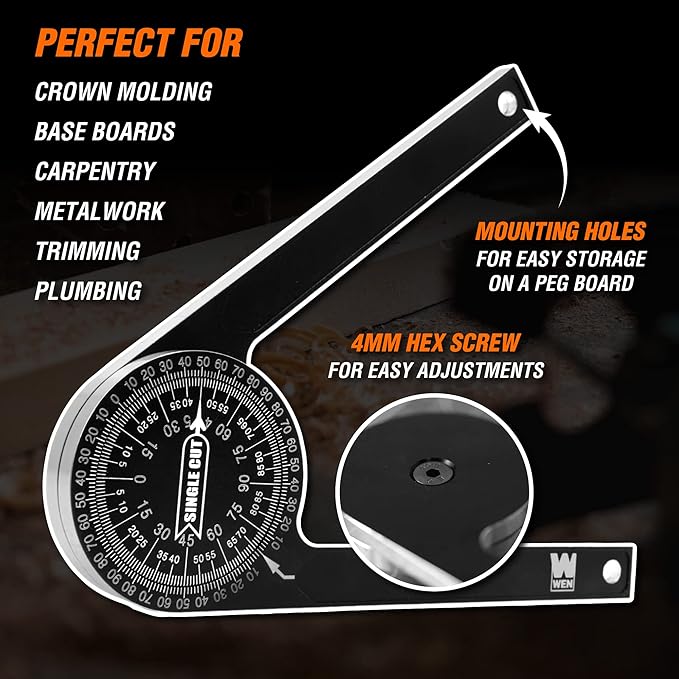 WEN Miter Saw Protractor, 7.25-Inch Aluminum Alloy with Laser-Engraved Scaled (ME175P)